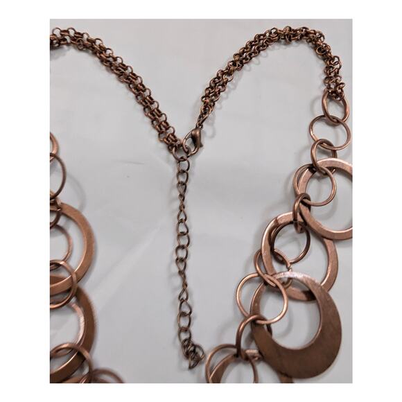 Copper Colored ? Round Circles Dangles Discs Pendants Necklace Chain 20" Boho - Picture 2 of 2